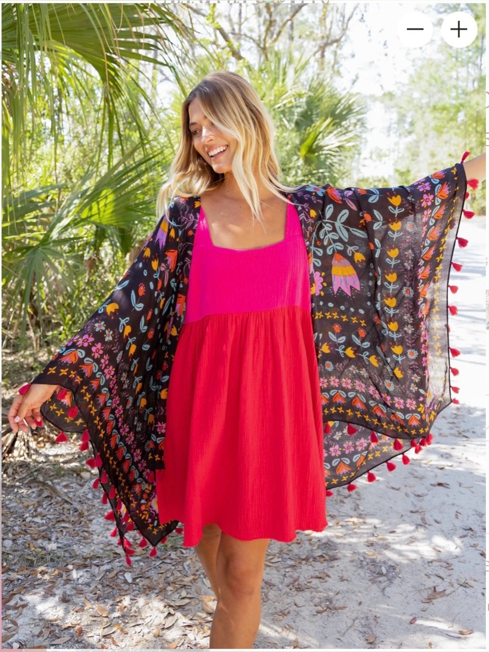 NATURAL LIFE Hot Pink & Red Gauzy Sleeveless Sundress ☀️ 🆕